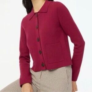 J. Crew Factory Polo Cardigan Sweater Bright Burgundy Sz Small